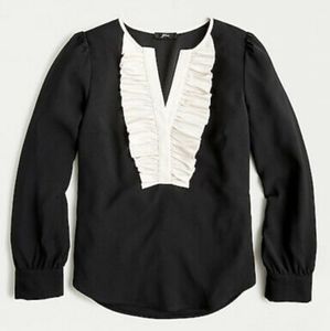 J. Crew V-Neck Ruffle-Front Top in Satin Crepe